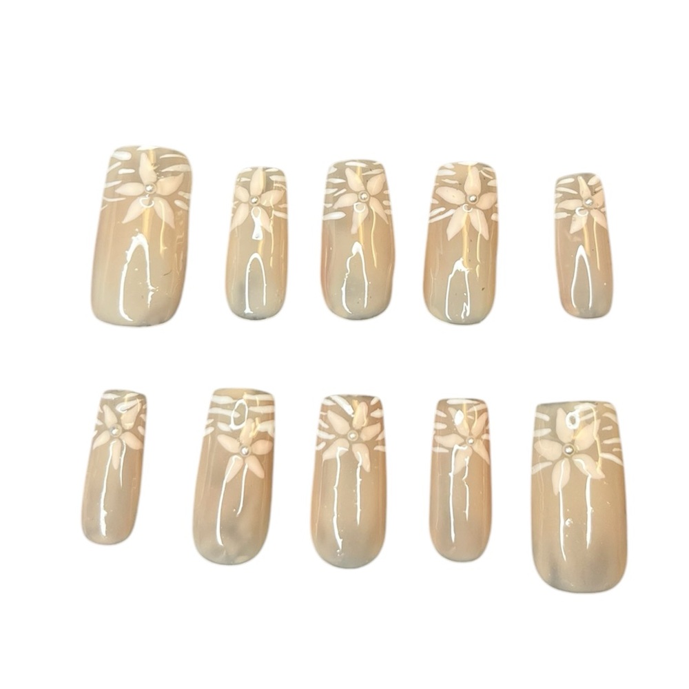 Hand painted nails floral whites